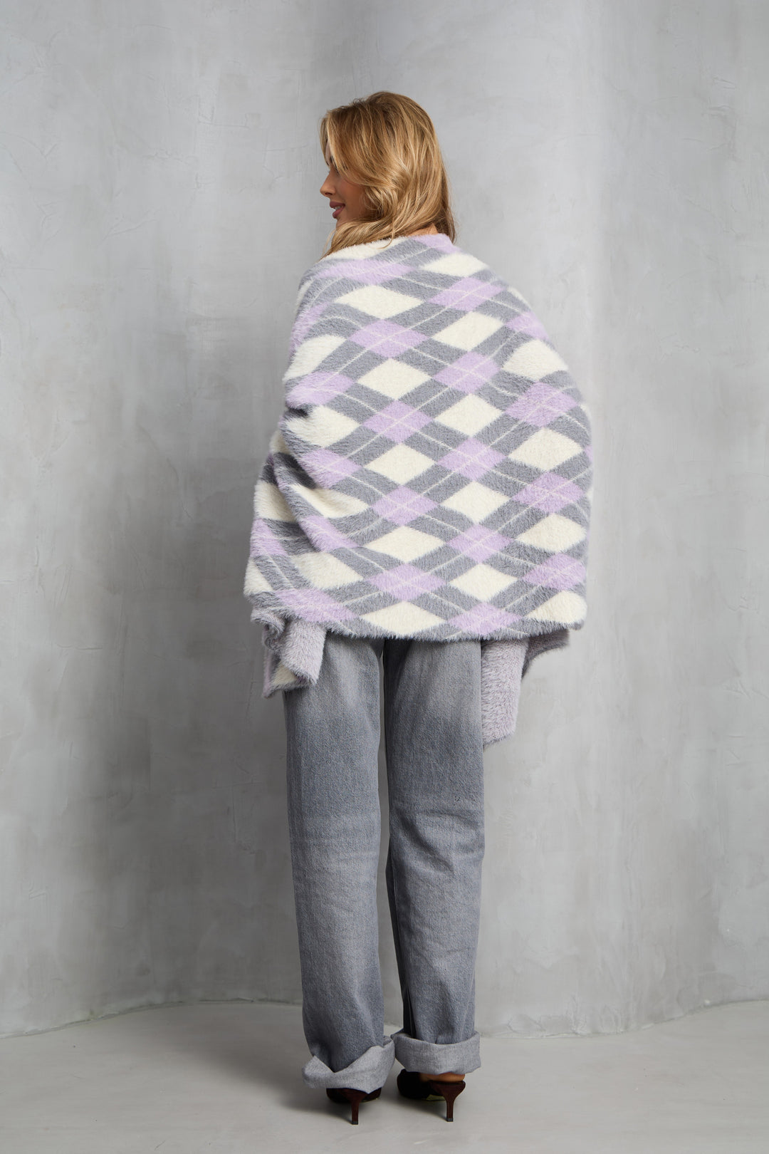 Oversized Argyle Cardigan