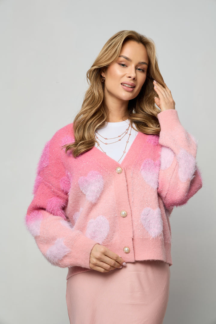Soft Heart Ombre Cardigan - Fuchsia