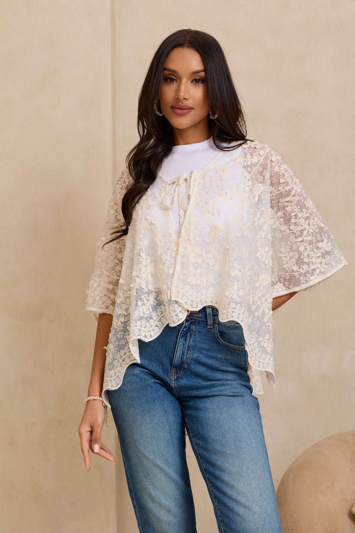 Floral Lace Tie Front Ruana
