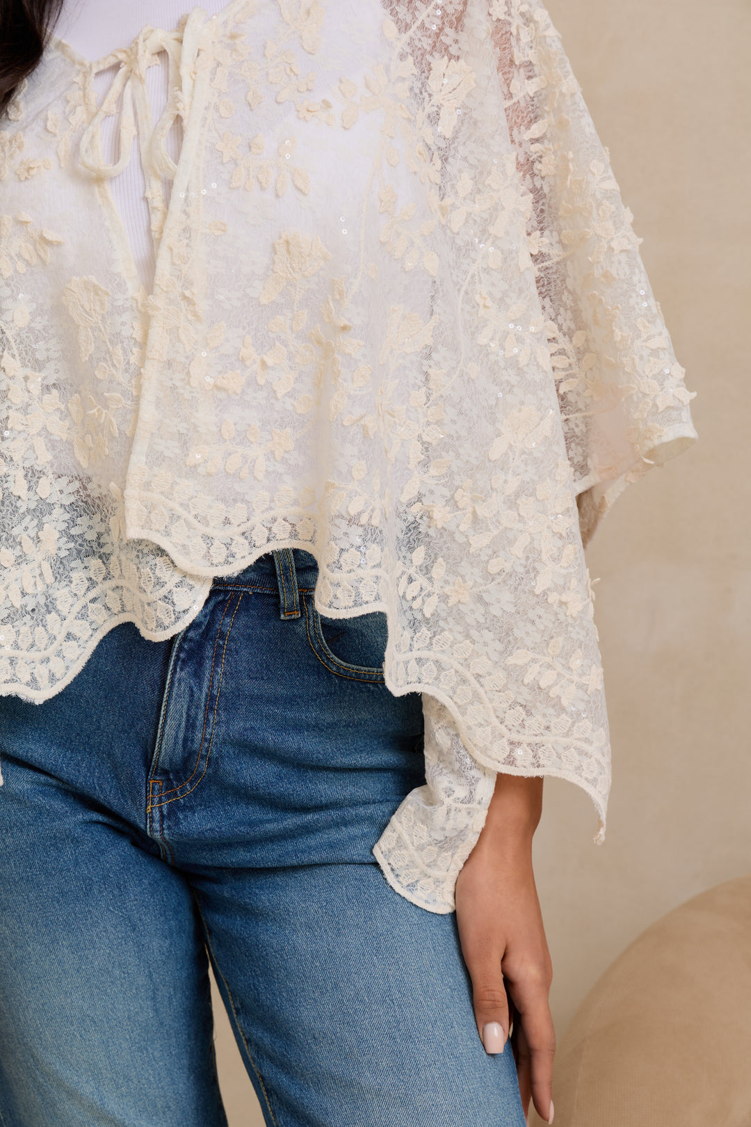 Floral Lace Tie Front Ruana