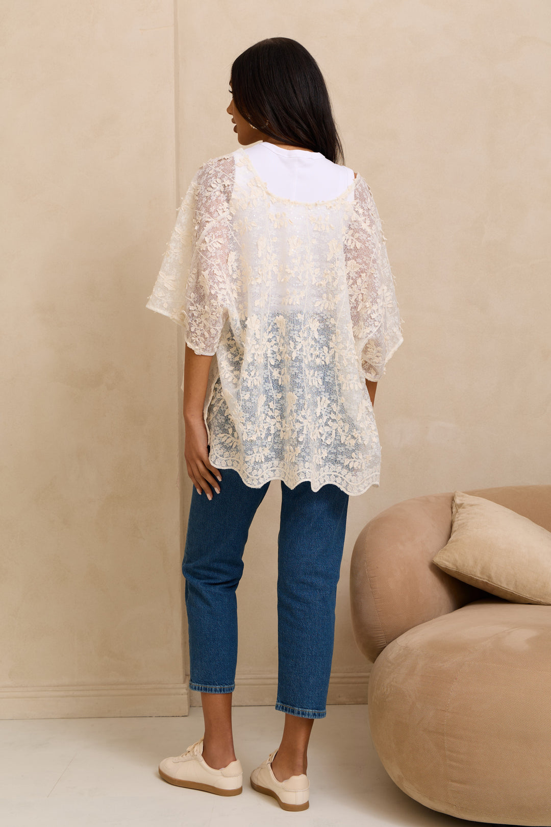 Floral Lace Tie Front Ruana