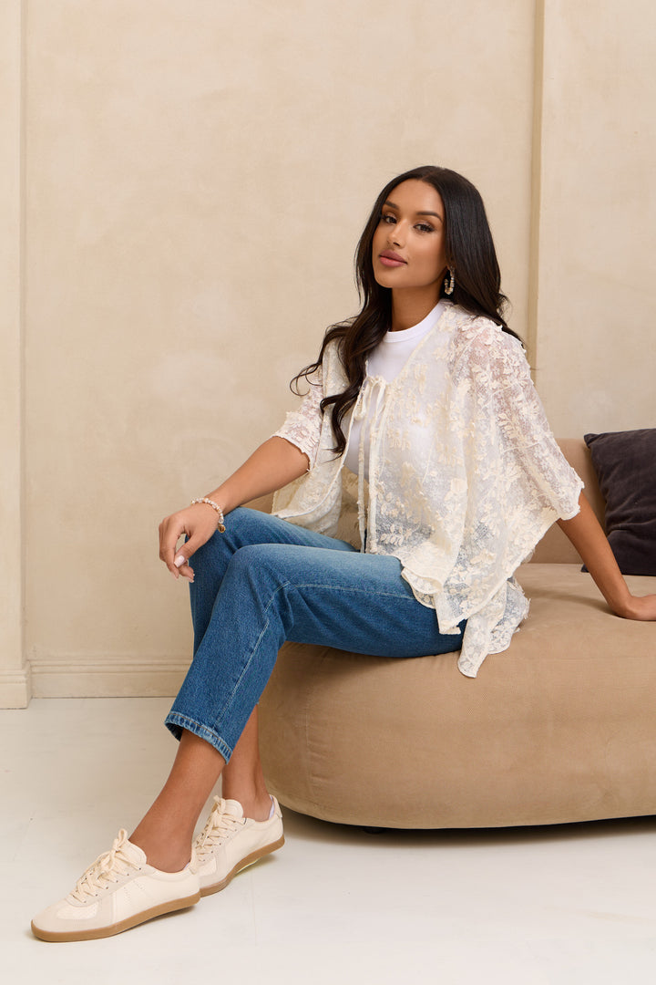 Floral Lace Tie Front Ruana