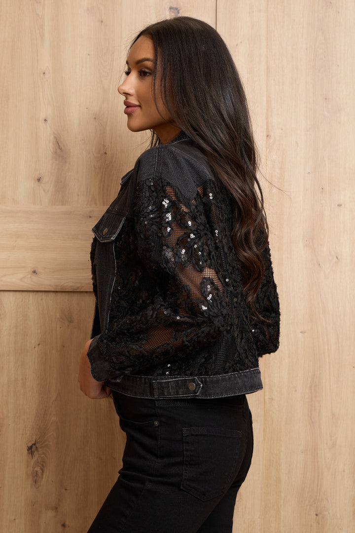 Denim Sequin Lace Jacket