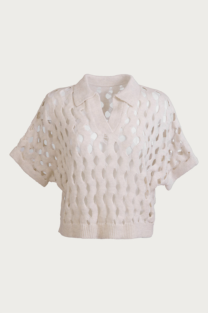 Knit Cut-Out Collared Shirt