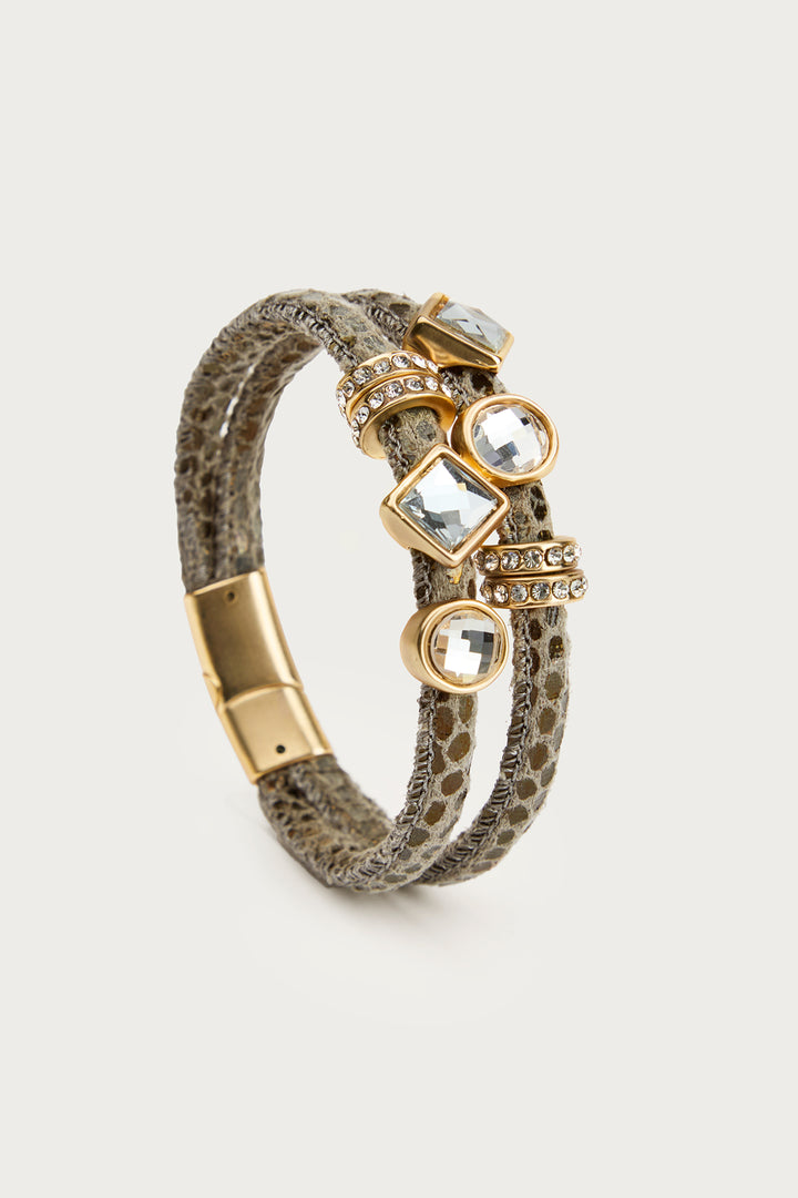 Bling Charm Leather Scale Bracelet