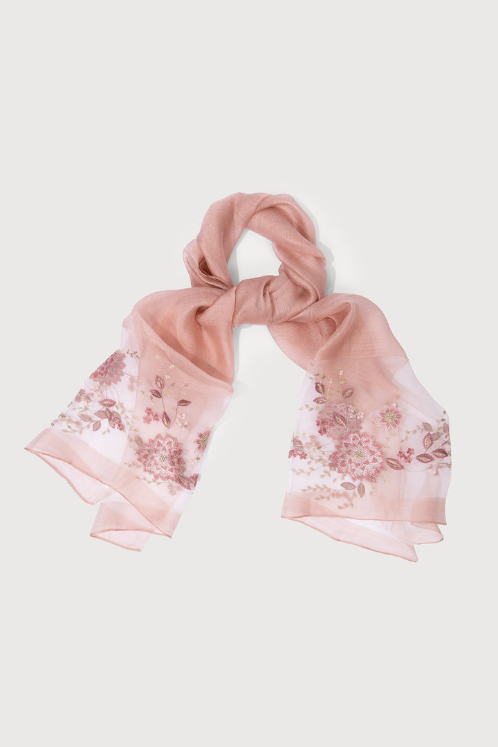 Floral Embroidered Silk Scarf