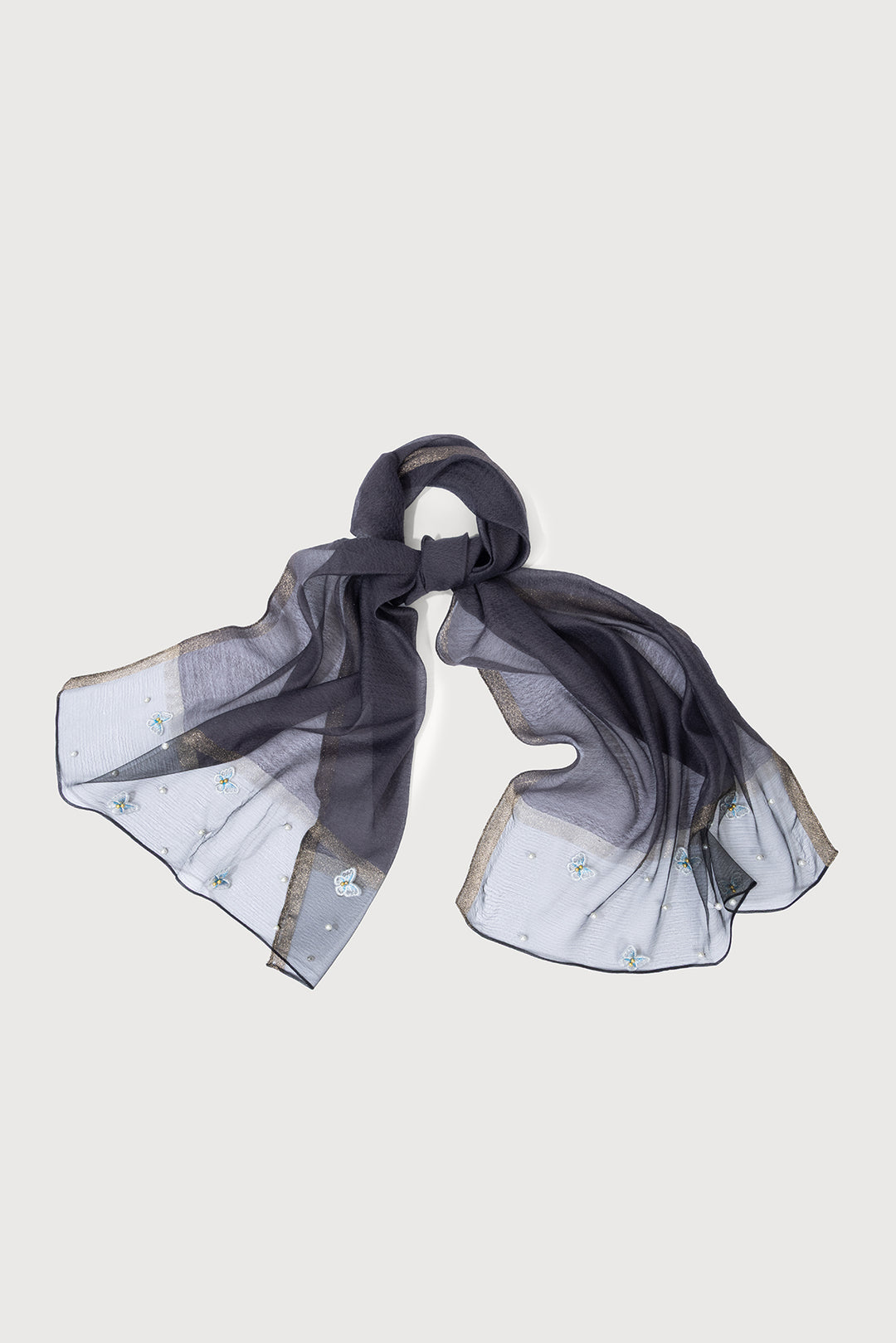 Butterfly Embroidered Silk Scarf