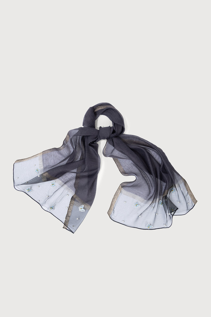 Butterfly Embroidered Silk Scarf