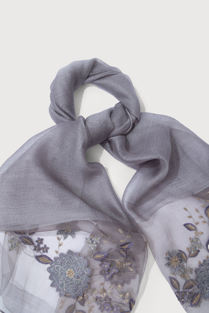 Floral Embroidered Silk Scarf