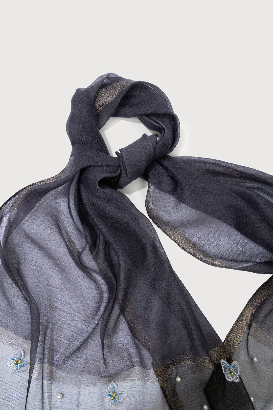 Butterfly Embroidered Silk Scarf