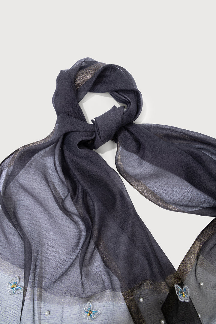 Butterfly Embroidered Silk Scarf