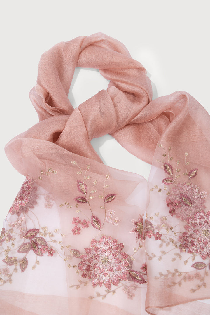 Floral Embroidered Silk Scarf