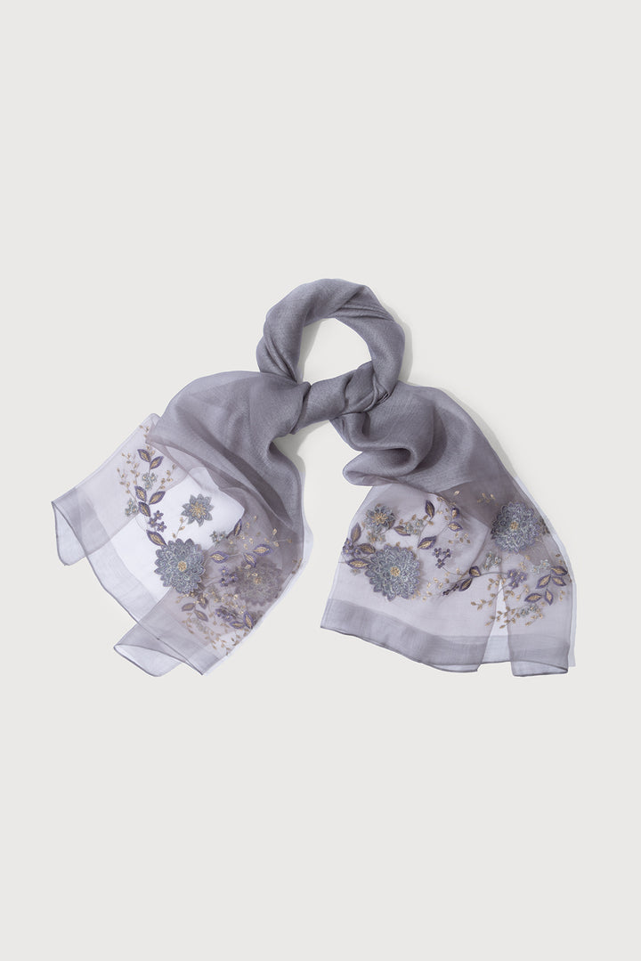 Floral Embroidered Silk Scarf