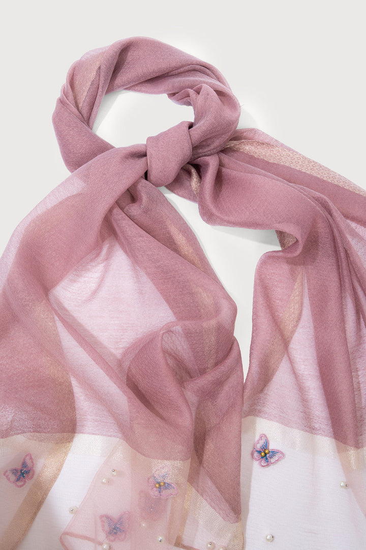Butterfly Embroidered Silk Scarf