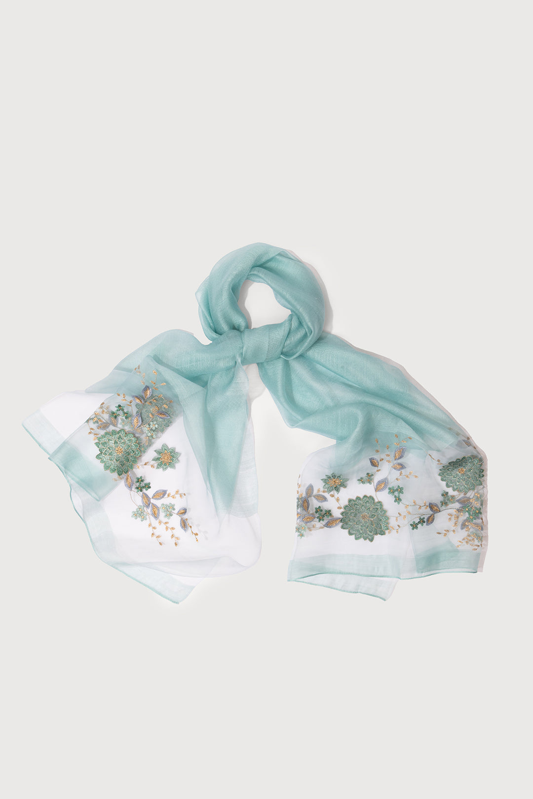 Floral Embroidered Silk Scarf