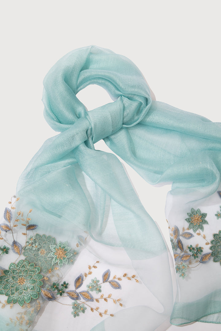 Floral Embroidered Silk Scarf