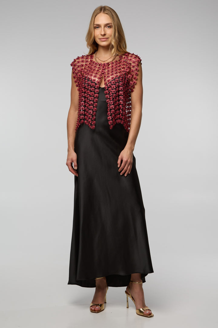 Pearl Accented Floral Shell - Burgundy