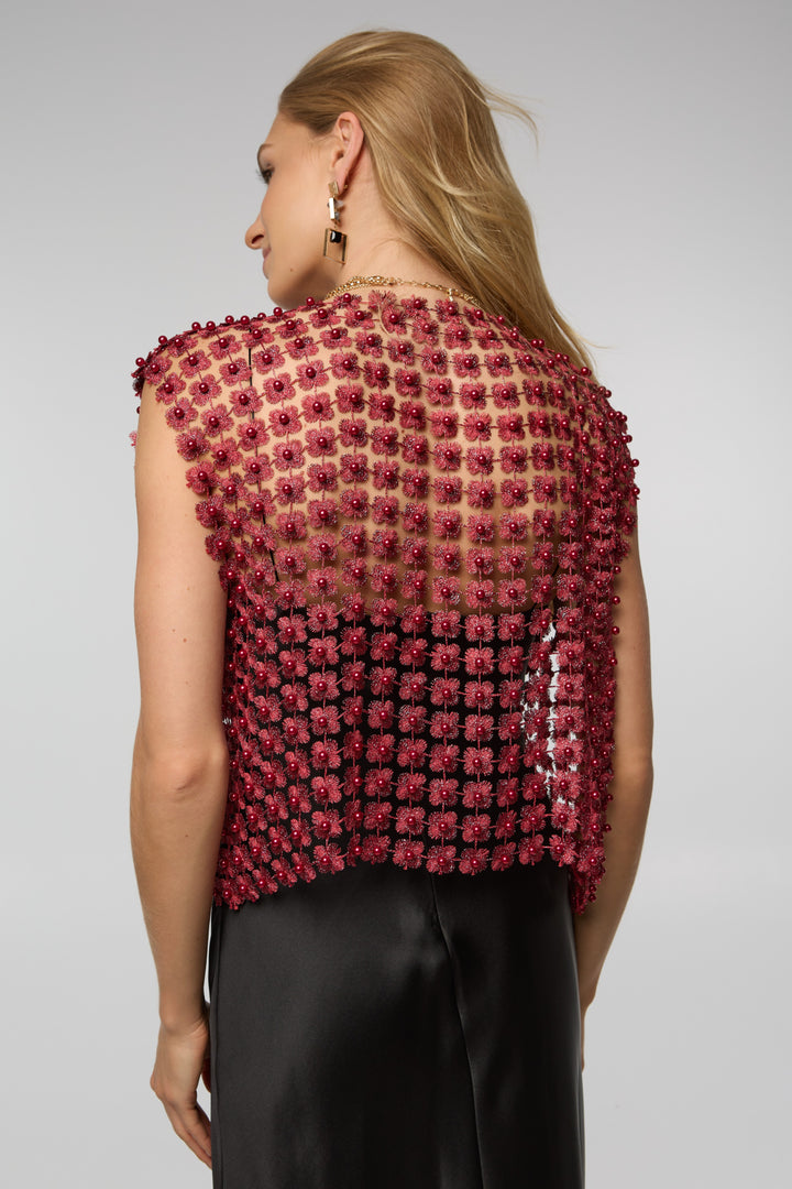 Pearl Accented Floral Shell - Burgundy