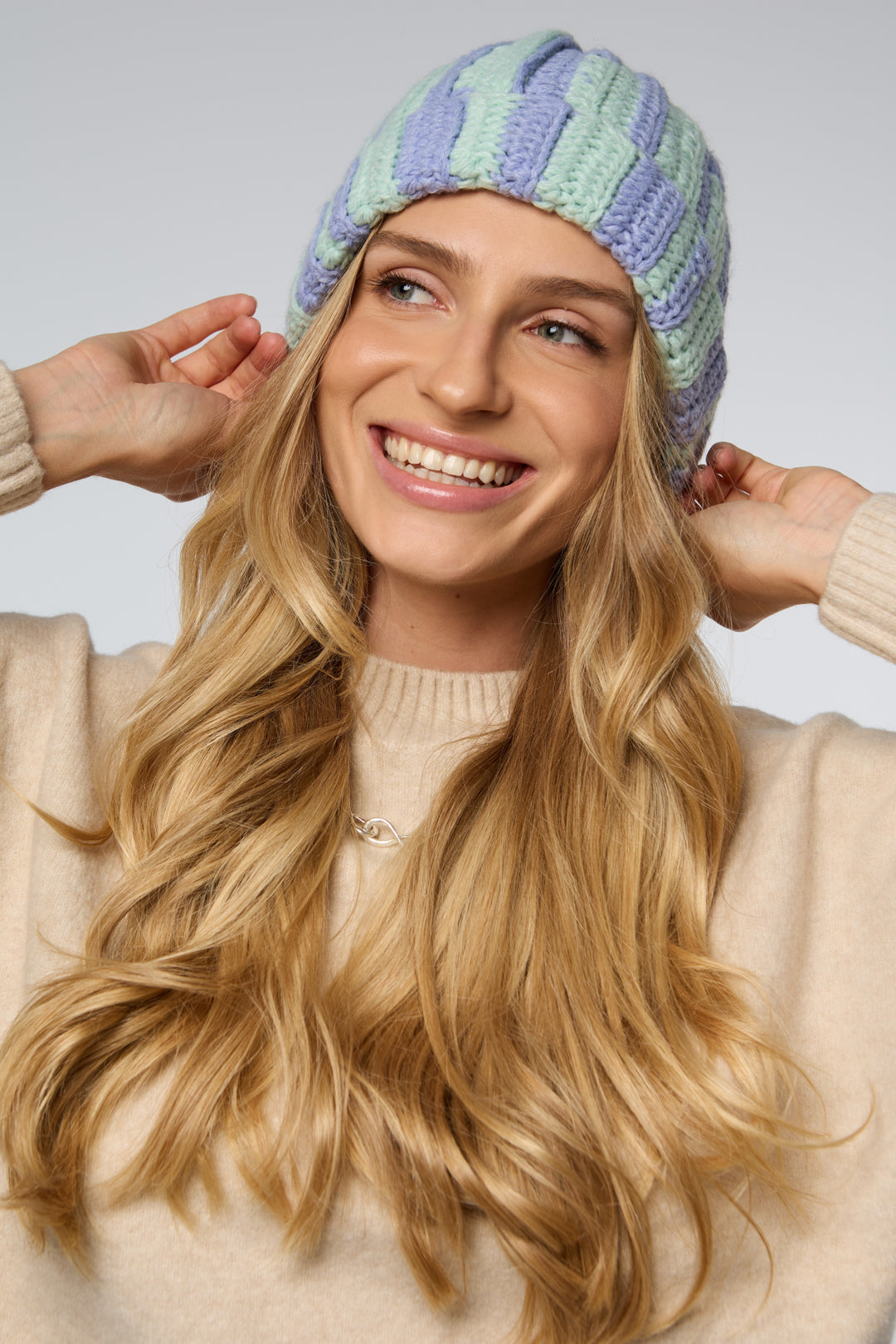 Candy Striped Chunky Beanie - Periwinkle