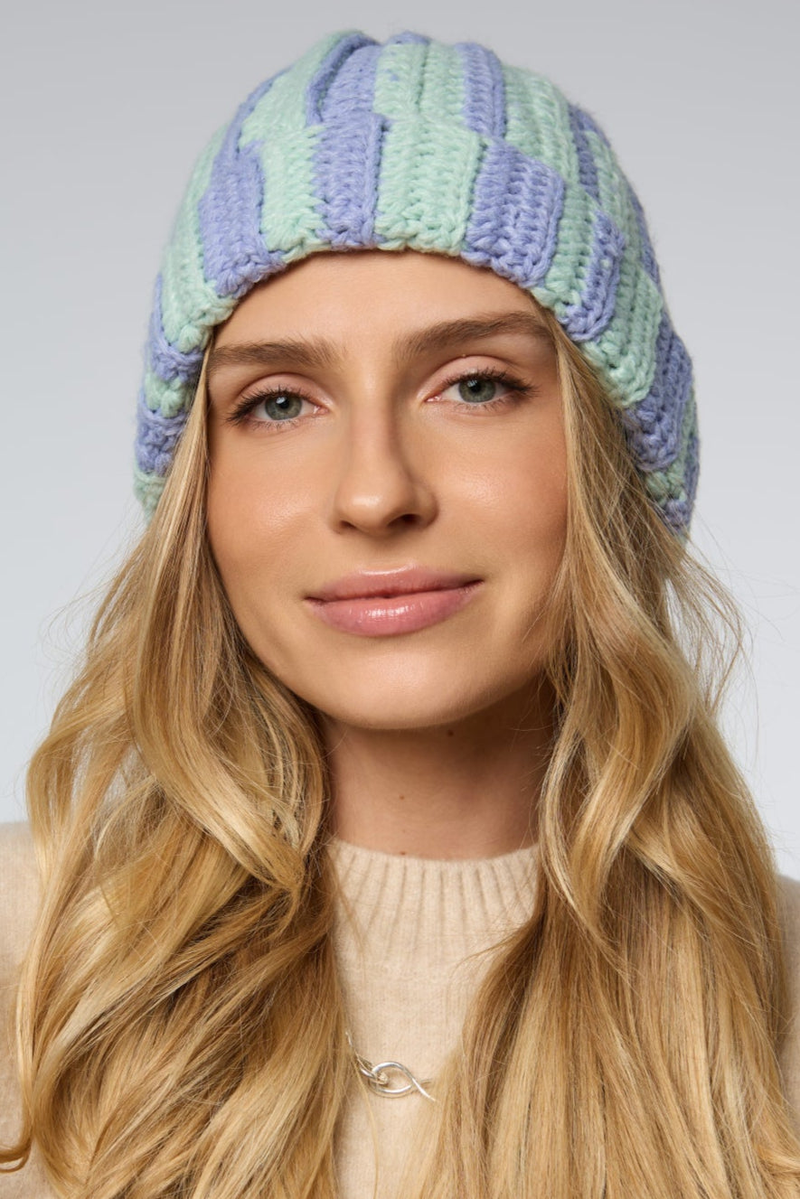 Candy Striped Chunky Beanie - Periwinkle