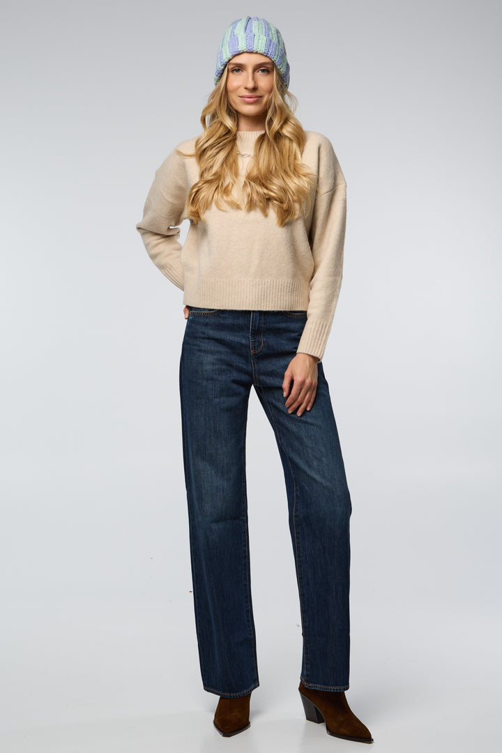 Candy Striped Chunky Beanie - Blue White