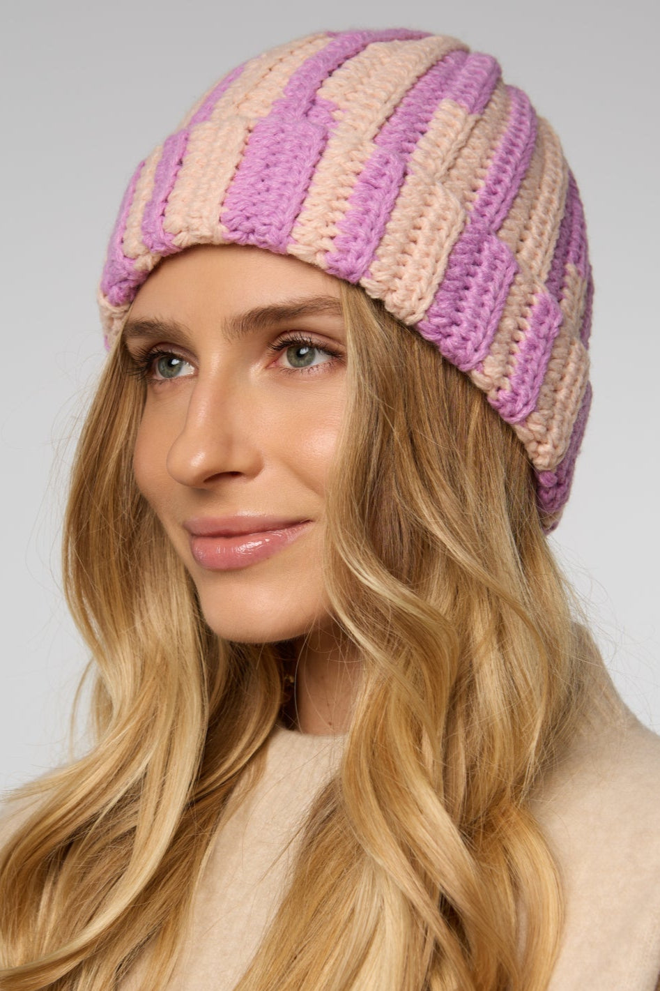 Candy Striped Chunky Beanie - Pink Combo
