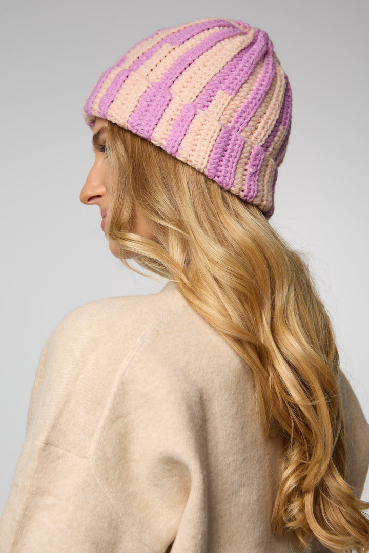Candy Striped Chunky Beanie - Pink Combo