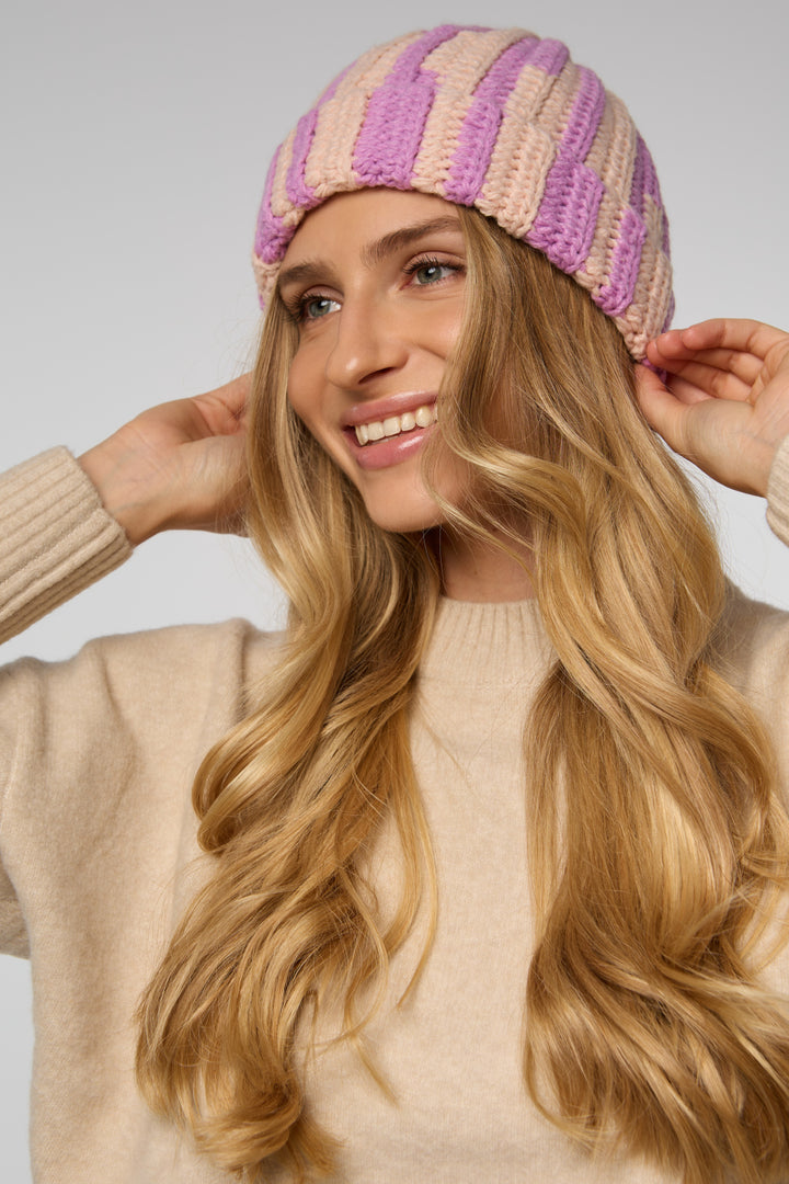 Candy Striped Chunky Beanie - Pink Combo