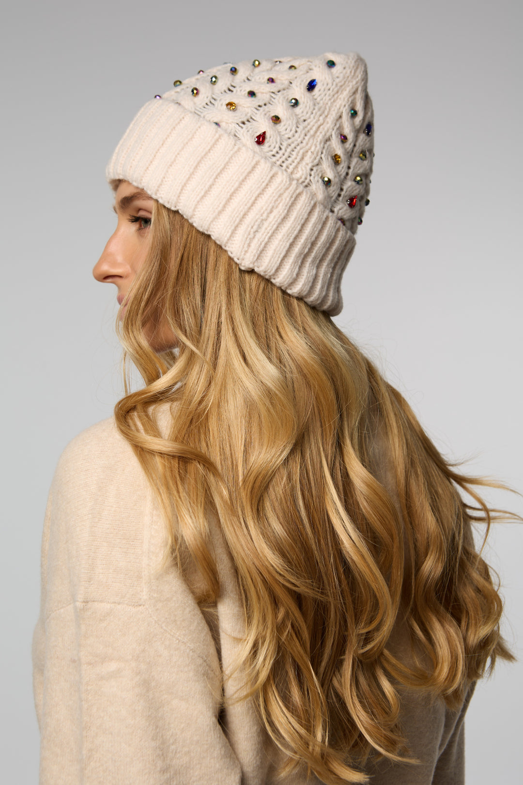 Crystal Cable Knit Beanie