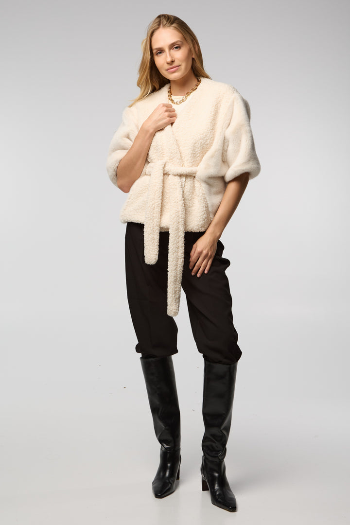 Fur Tie Front Short Kimono