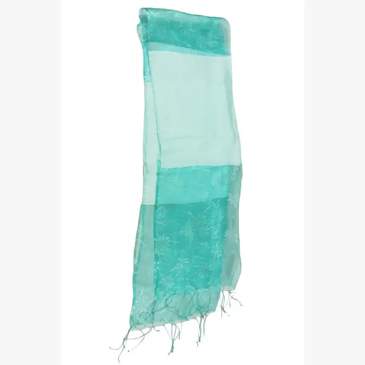 Floral Silk Scarf with twisted fringe