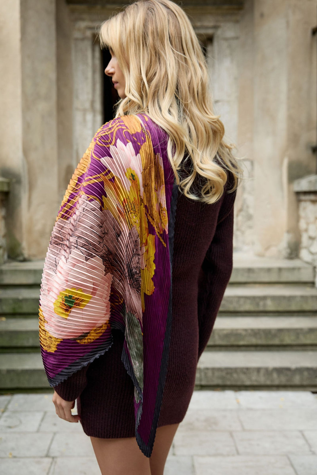 Botanical Pleated Scarf - Purple