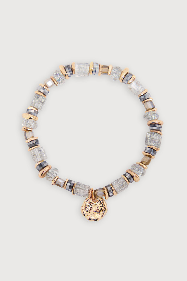 Beaded Stretch Hammer Bracelet - Grey