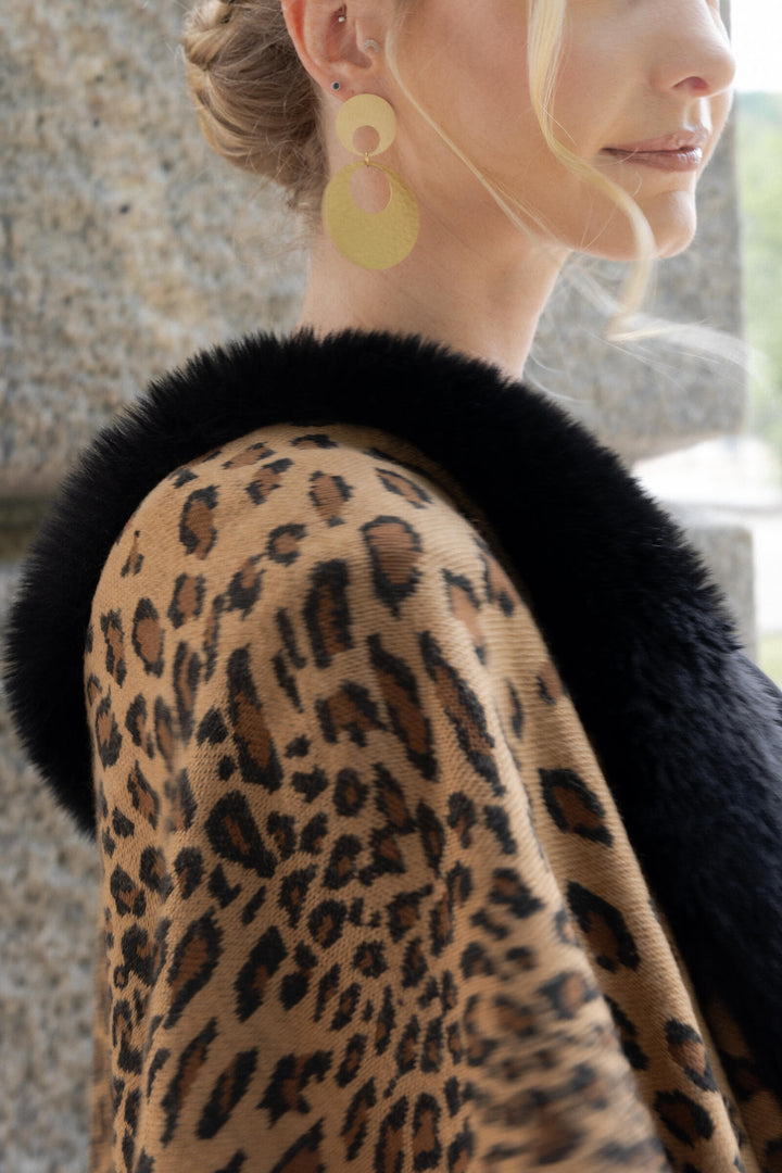 Faux Fur Cheetah Patterned Cape Kimono