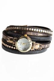 Accented Vegan Leather Wrap Bracelet Watch