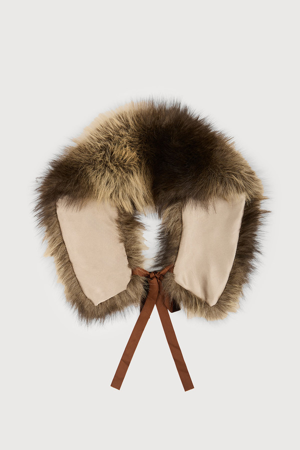 Faux Fur Tie Collar - Beige