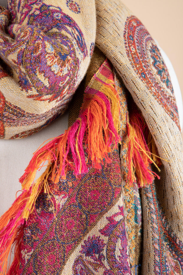 Jacquard Mixed Floral Paisley Fringed Scarf