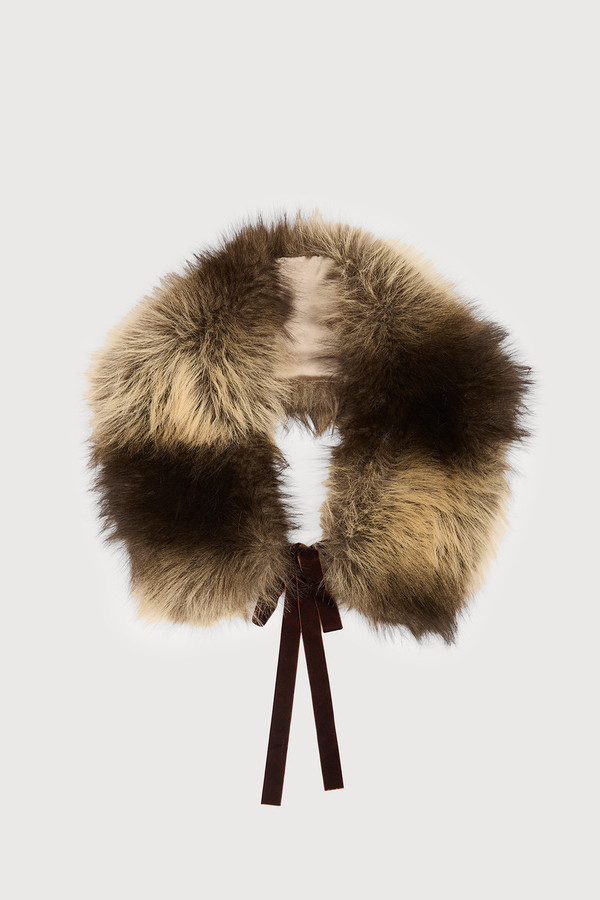 Faux Fur Tie Collar - Beige