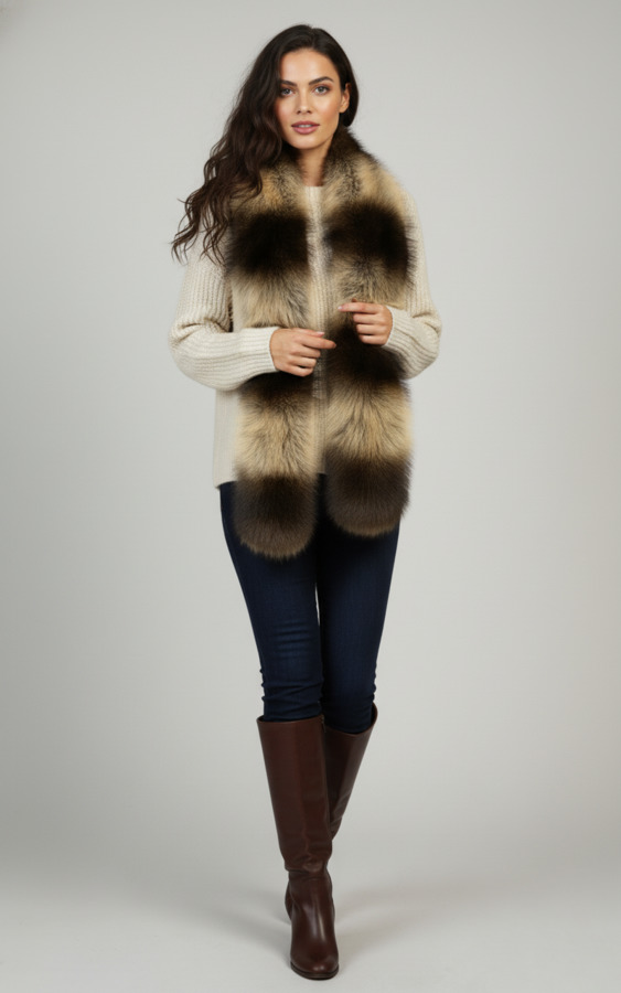 Faux Fur Statement Scarf - Beige