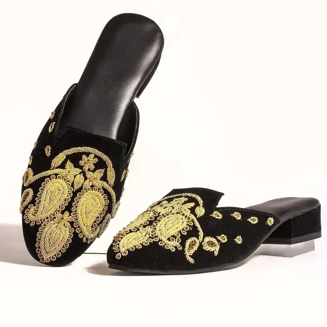 Paisley Embroidered Velvet Mule