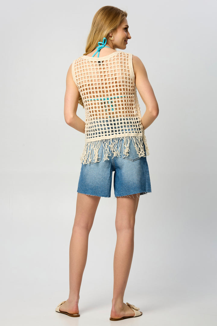Chunky Knit Fringe Cover Up
