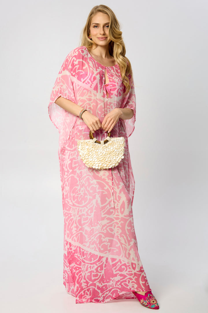 Two-Tone Tie Waist Keyhole Kaftan