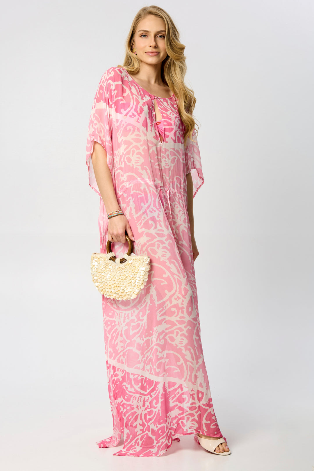 Two-Tone Tie Waist Keyhole Kaftan