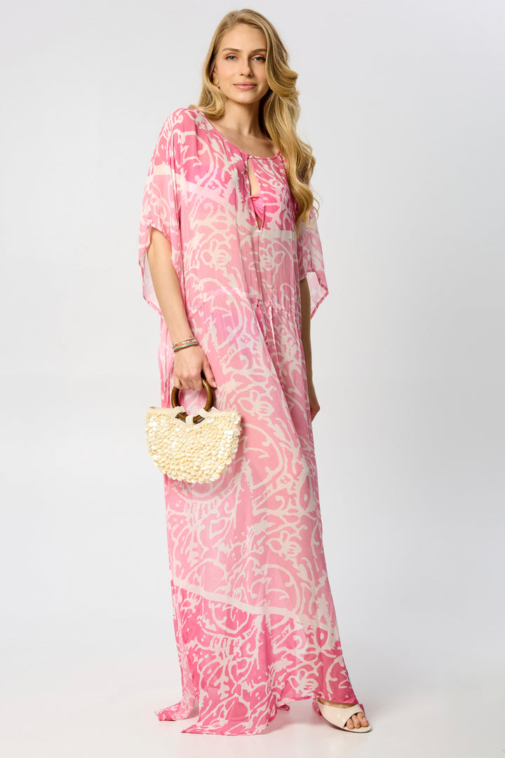 Two-Tone Tie Waist Keyhole Kaftan