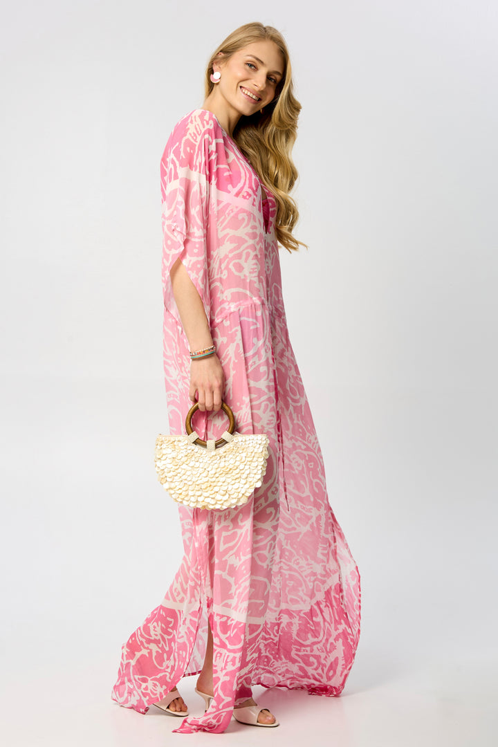 Two-Tone Tie Waist Keyhole Kaftan