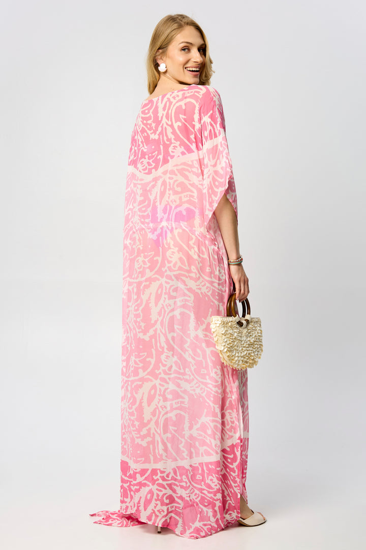 Two-Tone Tie Waist Keyhole Kaftan
