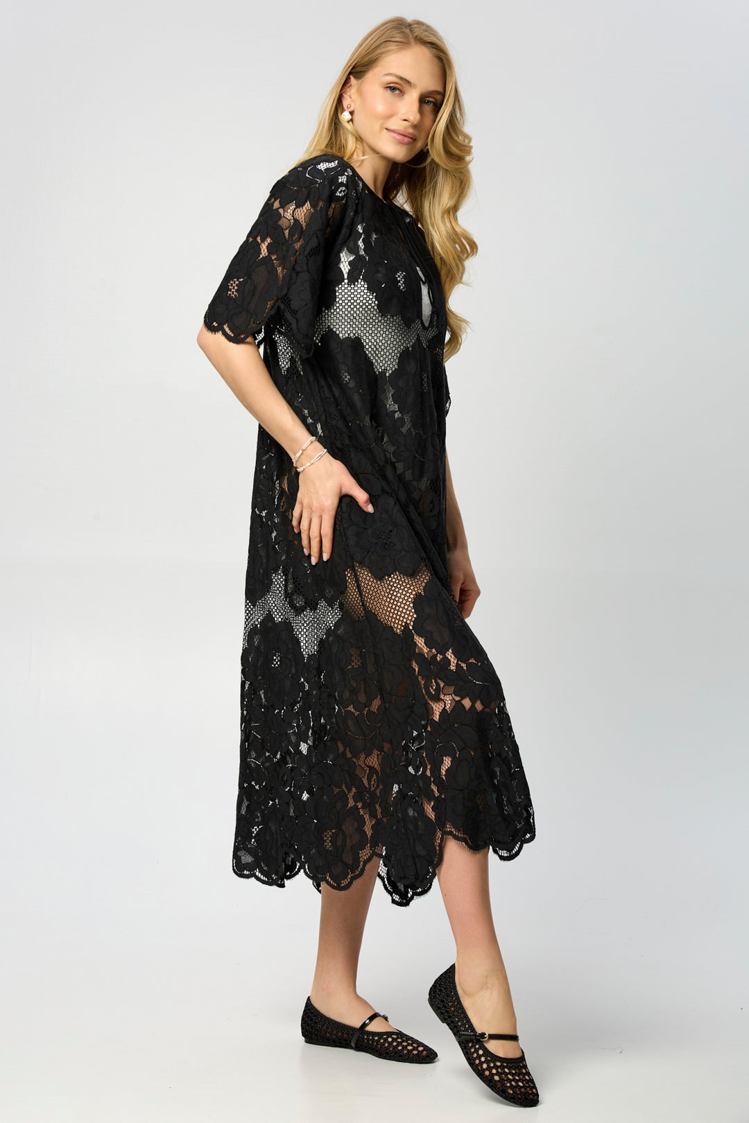 Floral Mesh Lace Kaftan