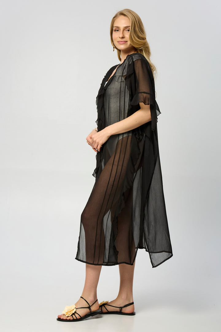 Ruffled Button Kaftan Cover Up