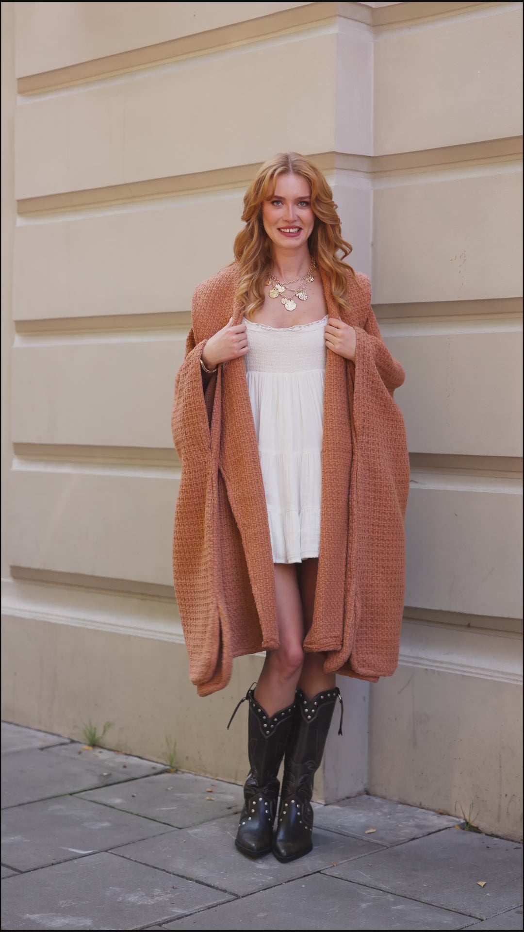 Comfy Oversized Waffle Knit Collared Jacket