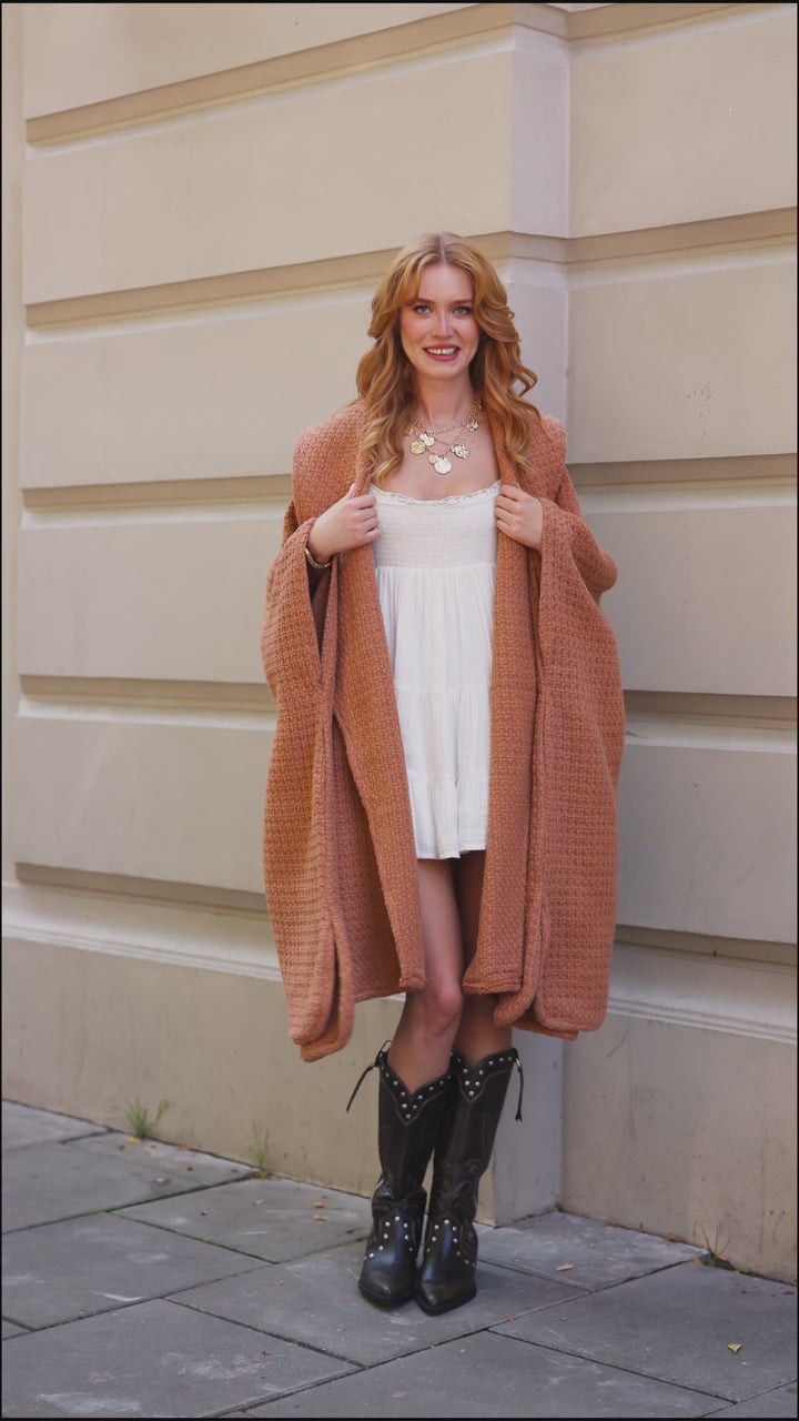 Comfy Oversized Waffle Knit Collared Jacket